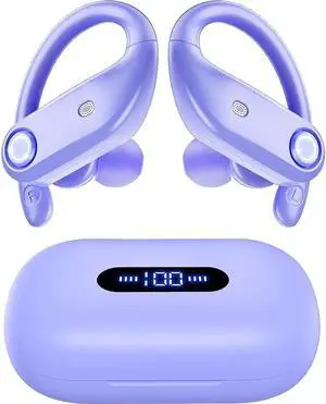 True Wireless Earbuds, Bluetooth Headphones 130H Playback 4 Mics Clear Call Waterproof Sport Wireless Headset, 2200mAh Charging Case in-Ear Ear Buds Earphones with Earhooks for Sports Running Workout