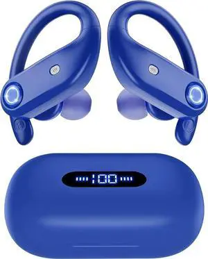 True Wireless Earbuds, Bluetooth Headphones 130H Playback 4 Mics Clear Call Waterproof Sport Wireless Headset, 2200mAh Charging Case in-Ear Ear Buds Earphones with Earhooks for Sports Running Workout
