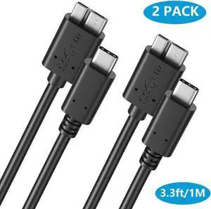 Micro B to USB C Cable, 3.3ft. / 1M Type C External Hard Drive Cord USB 3.1 Gen1 Fast Data Transfer 5Gbps Camera Replacement Cable Compatible for Seagate, Toshiba, WD, Portable HDD -2 Pack