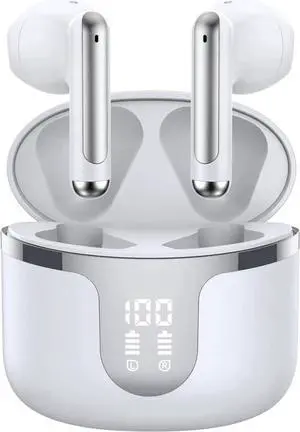 Bluetooth Wireless Earbuds, Mini Wireless 5.3 Headphones HiFi Stereo, 40H Wireless Earphones with ENC Noise Cancelling Mics, Touch Control, Type-C Charging, Dual LED Display, in Ear for Gym