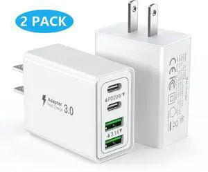 USB C Charger Block, 2-Pack 40W 4-Port PD Fast Charging Dual USB C Wall Charger, Multiport Power Adapter for i-Phone 16 15 14 13 12 11, i-Pad, Galaxy S24 S23, Pixel, Tablet, Android Smartphones