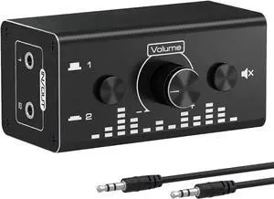 3.5mm Jack Audio Switch, 2 In 1 Out / 1 In 2 Out Audio Switcher Audio Selector with 3.5mm Audio Cable and Volume Control for PC Phone Laptop Headphone