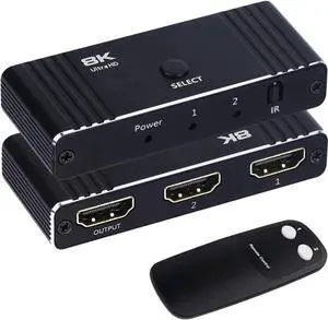 2 Port HDMI Switch, 8K Bi-Directional [2 in 1 Out / 1 in 2 Out] HDMI 2.1 Switcher Splitter, Supports 8K@60Hz, 4K@120Hz, 1080P@240Hz, HDR, 3D, Dol-by Compatible with PS5 Xbox Blu-Ray Player etc