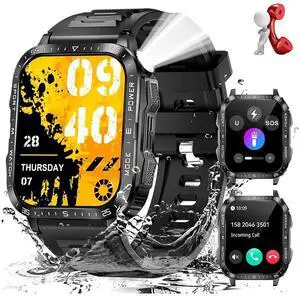 Military Smart Watch for Men with LED Flashlight Watch 2.0'' Big Screen Tactical Smartwatch 430mAh Big Battery Fitness Tracker with Heart Rate Sleep Monitor Make Calls for IOS Android Phones