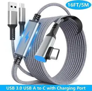 USB A to C VR Link Cable 16FT/5M for Me-ta Quest 3S, Quest 3, for O-culus Quest 2/Pro Accessories, 3 in-1 Link Cable Charging While Playing All Day, with USB C Sufficient Power for VR Headset