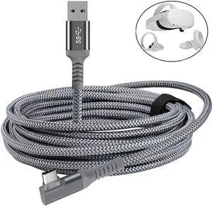 For Oculus Quest 2 Link Cable 20ft/6M, Oculus Link Cable with Signal Booster, 90 Degree Angled High Speed Data Transfer & Fast Charging Cable for Oculus Quest VR Headset and Gaming PC (Grey)