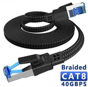 Cat 8 Ethernet Cable 3FT/1M, Braided High Speed 40Gbps 2000Mhz Lan Patch Cord RJ45 Network Cable, Ethernet LAN Cable for Indoor/Outdoor Use - Perfect for Modem/Router/Gaming/PC