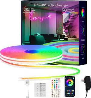 Neon Rope Lights, 16.4FT/5M RGB LED Strip Lights App Control, IR Remote, Music Syncing,Outdoor IP67 Waterproof, Flexible DIY Design for Bedroom, Living, Gaming, Party Decoration
