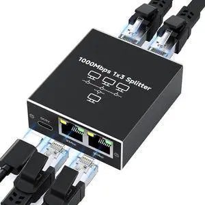 r Gigabit Ethernet Splitter 1 to 3, High-Speed 1000Mbps Ethernet Network Splitter with USB Power Cable, RJ45 LAN Splitter Adapter for Cat 5/5e/6/7/8 Cable, Plug and Play