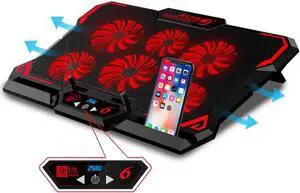 Gaming Laptop Cooler Notebook Cooling Pad 6 Silent Red LED Fans Powerful Air Flow Portable Adjustable Laptop Stand 2600RPM Laptop Cooling Pad