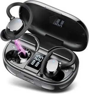 TWS Ear buds Bluetooth Wireless Earbuds Sport Bluetooth 5.3 Headphones with LED Display 128H Playtime Powerful Bass Over Ear Earphones with Earhooks IP7 Waterproof for Gym/Running/Workout