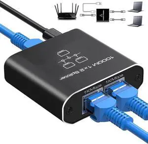 Ethernet Splitter 1 to 2 High Speed, RJ45 Network 1 to 2 Port Ethernet Adapter Splitter [2 Devices Simultaneous Networking],1000Mbps Extension Connector with USB Power Cable for Cat5/5e/6/7/8 Cable