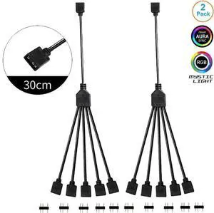 2 Pack 1-to-5 3 Pins Addressable RGB Splitter Y Cable,LED Strip RGB Case Fans 5 Way RGB Hub Compatible with ASUS Aura Sync / Gigabyte RGB Fusion / MSI Mystic Light and w/ 5V 3pin RGB Header