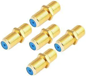 Aomoproing F81 Splice Barrel Connector 3GHz Female to Female F-Type Coaxial Cable Extension Adapter Couplers (Packof 5, Gold)