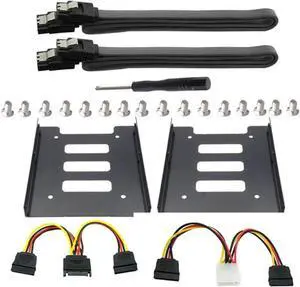Aomoproing 2Pack SSD Mounting Bracket 2.5 to 3.5 Adapter with SATA Cable and Power Splitter Cable,DIY 2.5" to 3.5" Internal SSD/HDD Mounting Kit (Black)