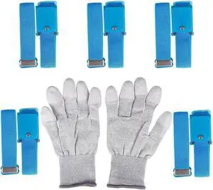 Aomoproing Anti-Static Cordless Wrist Strap Wireless Static Industrial Discharge Wristband with Carbon Fiber PU Coated Finger Anti-static Gloves 5-piece set
