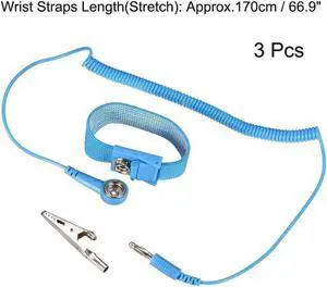 Aomoproing Anti Static Wrist Straps, ESD Components, Stainless Steel Magnetic Tray Grounding Wire Alligator Clip 3pcs