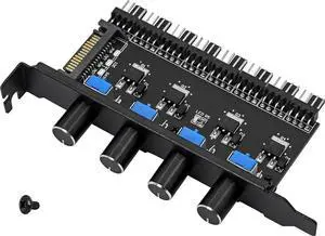 Aomoproing 4 Knob Cooling Fan Speed Controller PC 8 Channels Fan Hub for CPU Case HDD VGA PWM Fan PCI Bracket 12V Fan Control- SATA Power Supply (SATA 4 Knob)