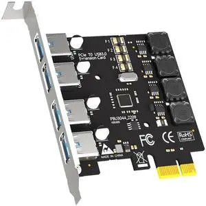 Aomoproing U3044 4-Port USB 3.0 Type-A 5Gb PCIe Expansion Card for Intel, AMD, and ARM Platform, Compatible with Windows and Linux (Not Support Mac OS)