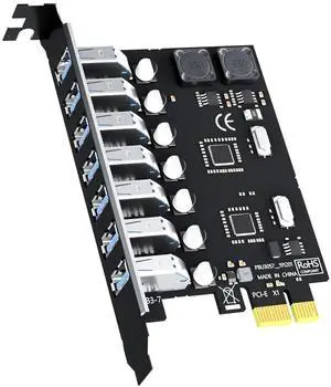Aomoproing U3057 7-Port USB 3.0 Type-A 5Gb PCIe Expansion Card for Intel, AMD, and ARM Platform, Compatible with Windows and Linux (Not Support Mac OS)