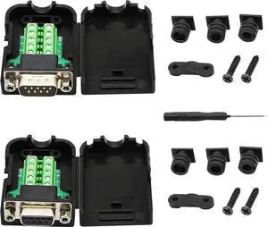 Aomoproing DB9 Connector Adapter RS232 Serial Port D-SUB Adapter Plate Breakout Board Solder-Free (1-Pair Male+Female with Screwdriver, Black Rubber Core)