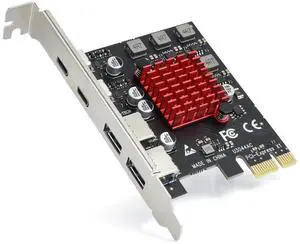 Aomoproing 4 Ports USB 3.1 PCIE Expansion Card (2 USB-A & 2 Type-C Ports) Superspeed PCI Express Expansion Card USB Card for Desktop PC Support Windows 11/10/8/7/XP/Vista, Self-Powered Supply