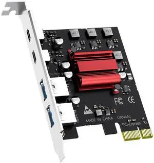 Aomoproing U3044AC 4-Port (2 x Type-C+ 2 x Type-A) USB 3.0 5Gbps PCIe Expansion Card for Intel, AMD, and ARM Platform, Compatible with Windows and Linux (Not Support Mac OS)