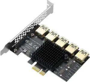 Aomoproing PCI-E 1 to 5 USB Slots Riser Card - Higher Stability USB 3.0 Adapter Multiplier Card for Bitcoin Mining Compatible with Windows Linux Mac