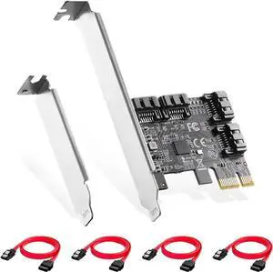 Aomoproing PCIE X1 to SATA Card 4 Port, 6Gbps SATA 3.0 Controller, Includes 4 SATA Cables and Low Profile Bracket, for Windows 10/11