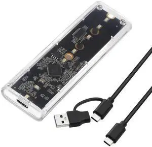 Transparent M.2 NVMe SSD Enclosure with Colorful LED Lights, 10Gbps M2 SSD Enclosure Tool-Free NVMe to USB Adapter External Enclosure for M-Key SSD 2230 2242 2260 2280 Sizes Support UASP Trim