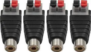 Aomoproing RCA Female Speaker Wire Adapter, Phono RCA Female to AV 2 Screw Terminal Female Video Audio Spring Press Type Balun Connector Adaptor for CCTV(4-Pack)