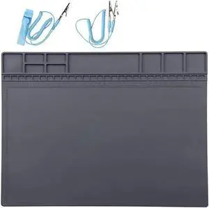 Aomoproing Anti-Static Mat ESD Safe for Electronic Includes ESD Wristband and Grounding Wire, Silicone Soldering Repair Mat 932°F Heat Resistant for iPhone iPad iMac, Laptop, Computer, 15.9 x 12 Grey