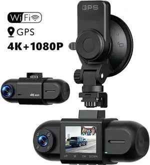 Real 4K 5G WiFi Dual Dash Cam with WiFi GPS,2160P Car Camera with Free App,UHD4K+1080P Driving recorder,1.5Inch Car Camera,24/7 Parking Mode,Night Vision,Motion Detection,Gravity sensor,Loop Re