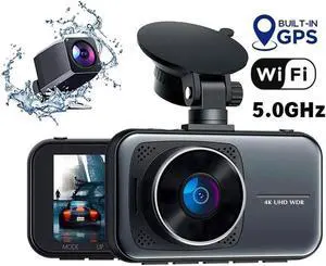 Real 4K 5G WiFi Dual Dash Cam with WiFi GPS,2160P Car Camera with Free App,UHD 4K+1080P Driving recorder,3 Inch Car Camera,24/7 Parking Mode,Night Vision,Emergency Lock,Loop Recording,G-sensor