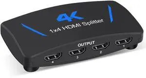AOMOPROING 4K HDMI Splitter 1 in 4 Out, 1x4 HDMI Splitter Duplicate/Mirror Screen, 4 Port HDMI Splitter Powered Support 4Kx2K@30Hz 3D for PS5, TV Box - Copy 1 Source to 4 Displays(Not Extend)