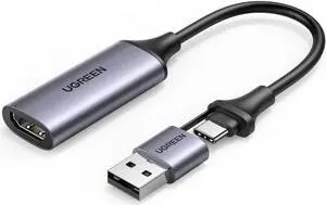 AOMOPROING UGREEN Video Capture Card 4K HDMI to USB-A/USB-C HDMI Capture Card Full HD 1080P USB 2.0 Capture Video and Audio Recording for Gaming, Streaming, Teaching, Video Conference