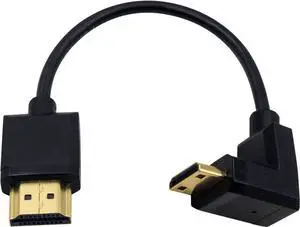 AOMOPROING Ultra-Thin Short 90 Degree HDMI to Mini HDMI Cable 6inch/15cm, Down Angle Mini HDMI Male to A Male Cable, Support 4K@60Hz Ultra HD, 1080p, 3D for Camera, Laptop, HDTV
