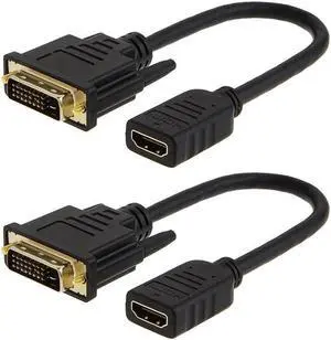 AOMOPROING 2-Pack HDMI to DVI Cable Bi-Directional HDMI Female to DVI-D(24+1) Male Adapter 1080P DVI to HDMI Conveter 3D 0.15M Black