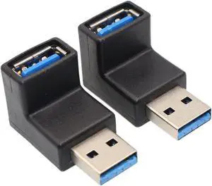 Aomoproing Right Angle USB Adapter VCZHS USB3.0 AM to AF L Shape Converter Adapter USB 3.0 A Male to A Female 90 Degree Angle Plug(Pack of 2)