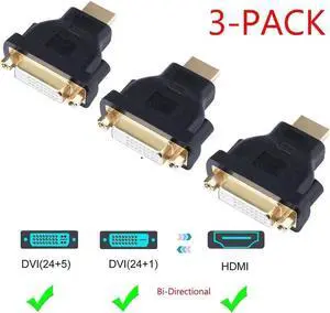 AOMOPROING [3-Pack] HDMI to DVI Adapter, Bi-Directional HDMI Male to DVI Female Converter, 1080P DVI to HDMI Conveter, 3D for Apple TV Box, HDTV, Xbox 360, PS4 PS3, Nintendo Switch, Plasma, DVD
