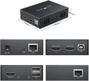 AOMOPROING HDMI KVM USB Extender Transmit 1080p HD Video Over Cat5e/6 Ethernet Cable 50m (164ft) for Mouse and Keyboard Control Remote Signals