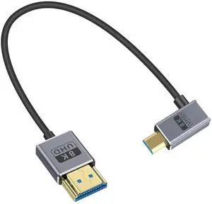 8K 90 Degree Micro HDMI to HDMI Cable 1FT/30cm, Right Angl HDMI Male to Micro HDMI Adapter Cable with 8K@60Hz, 4K@240Hz, 48Gbps Micro HDMI Cable Coiled for Cameras, DSLRs, Camcorders, Monitors