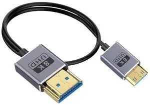 AOMOPROING 1ft Mini HDMI to HDMI 8K@60Hz UHD Cable, OD 2.5mm Ultra Thin HDMI 2.1 Cord, 48Gbps Straight Male Mini HDMI to Straight Male HDMI Cable