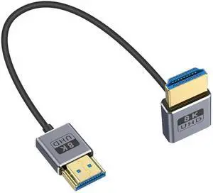AOMOPROING 8K 90 Degree HDMI Cable 1FT/30cm 8K@60Hz, 4K@240Hz, UP Angle HDMI Male to Male Cable, Ultra High Speed 48Gbps Bandwidths, Ultra Thin HDMI 2.1 Cord OD2.5mm for GH5S, PS5, Xbox One Monitor,PC