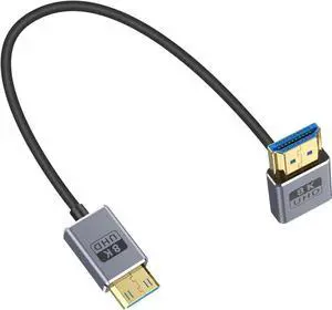 AOMOPROING  8K Coaxial Left Angle HDMI to Mini HDMI Cable 1FT/30cm, [48Gbps, 8K@60Hz, 4K@240Hz], Ultra Thin Mini HDMI 2.1 Male Cable for Camera, Camcorder, Tablet, Laptop, Raspberry Pi Zero