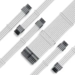 BUCIER PSU Extension Cable Kit Custom Sleeved Power Supply Cable Mod for PC Build 18AWG 24Pin ATX /8 (4+4) Pin EPS CPU Cable /8 (6+2) Pin PCI-E GPU PSU Cables 6PCS with Cable Comes White