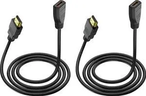 AOMOPROING HDMI Extension Cable 3 Feet, 2 Pack HDMI Extender Cable High Speed HDMI Male to Female Adapter Cable 1080P HDMI Video Cord for HDTV, Monitor, PC, Laptop, Projector