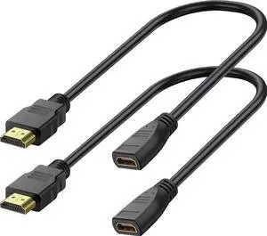AOMOPROING HDMI Extender Cable - 1 Feet, High Speed HDMI Male to Female Adapter for HDTV, Monitor, PC, Laptop, Projector 2 Pack