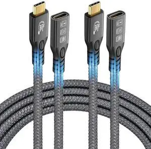 AomoproingUSB C 3.2 Extension Cable, 2PCS 20Gbps USB 3.2 Gen2 Type-C Male to Female Extender Cable Ultra HD 4K@60Hz 240W Charging Data Transfer Compatible with External SSD (2PCS Extension Cable 0.25M