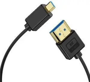 AOMOPROING 1ft Micro HDMI to HDMI Silicone Cable, OD 3.8mm Ultra Thin HDMI 2.1 Cord, Straight Micro HDMI Male to Straight HDMI Male 48Gbps Ultra High Speed Cable, 10K@96Hz, 8K@60Hz, Dynamic HDR